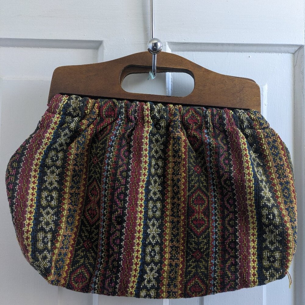 Vintage handbag with wooden handles